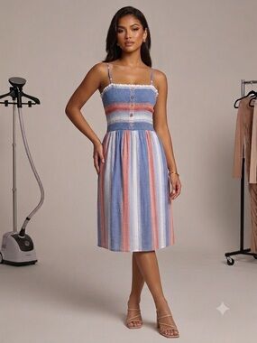 Angie Blue Striped Sundress with Red & White Accents